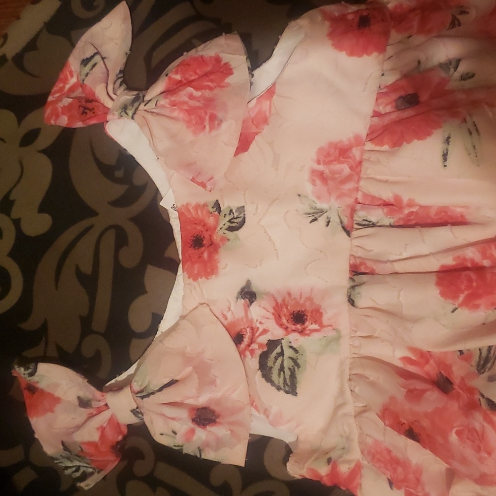 Chasing fireflies Mia & mimi pink floral flowers ruffle bows spring dress 5 5T - Picture 7 of 7